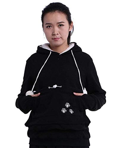 SAiANKE Women Fleece Hoodies Pet Holder Cat Dog Kangaroo Pouch Carriers Pullover