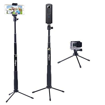 Selfie Stick Extendable Monopod with Tripod Stand for GoPro Hero 5/4/3+/3/2/1/Session, Samsung Gear 360,4K Action Camera, Ricoh Theta S, Olympus, M15 Camera, 360fly 4K, YI 4K and Cell Phones