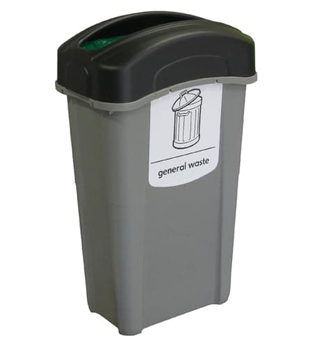 Eco Nexus 85 General Waste Collection Bin (Grey, Black Lid, White Sticker) – 85-Litre General Waste with Choice of Lid Options – Slim Plastic Office Bin (Open Top)
