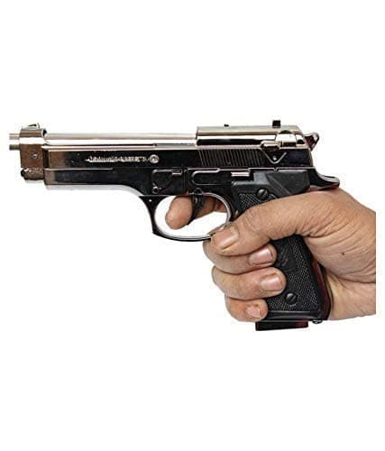 Niyanta Antique Red Flame Metal Body Heavyweight Refillable Revolver Gun Banduk Shape Cigarette Gas Lighter with Stand, Steel.