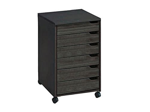 ADEPTUS Euro Solid Wood Wide 6 Drawer Roll Cart, Black
