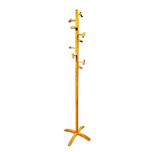 Cyanbamboo Coat Rack Bamboo Standing Coat Hanger Entryway Free Standing Coat Tree Rack 9 Hooks Assembly Storage Rack (Hammer Shape Hooks)