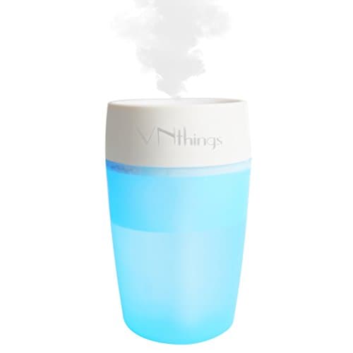 Mini Cool Mist Humidifier Desk Travel Portable for Car, Home, Office, with Whisper Quiet USB Operation Featuring Comforting Night Light and Automatic Shut-Off by VNthings