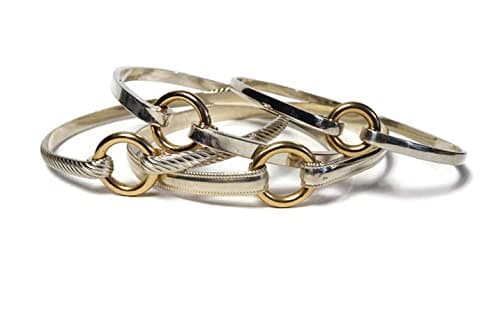 Circle Bracelet - Solid Sterling Silver and 14ktgf centerpiece - Hook closure - One of a Kind - Ships Priority