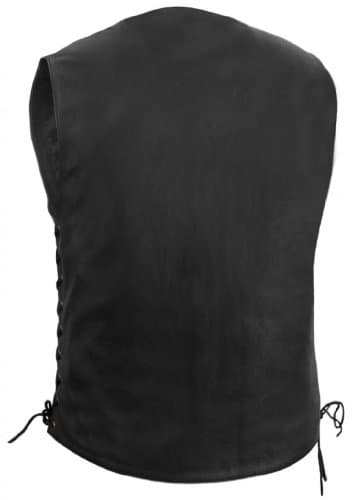 True Element Mens 10 Pocket Traditional Motorcycle Leather Vest (Black, Sizes S-5XL)
