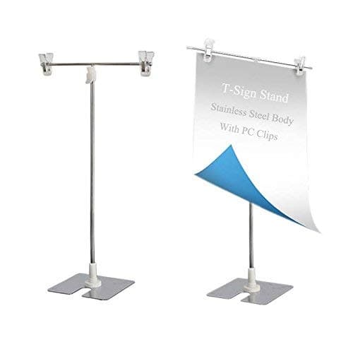 T-Sign Adjustable Poster Stand - Small Size Desktop Stainless Steel Advertising Banner Stand Holder for Counter Display