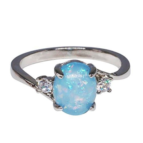 Lightning Deals Opal Rings,ZYooh Women Sterling Silver Rings Oval Cut Fire Opal Diamond Band Rings Jewelry Gift