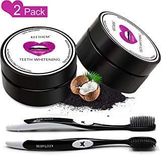 Charcoal Teeth Whitening, Keethem Teeth Whitening Natural Activated Charcoal Powder Toothpaste Kit with 2psc Charcoal Toothbrushes for Professional Home Teeth Whitening (Two Boxes)