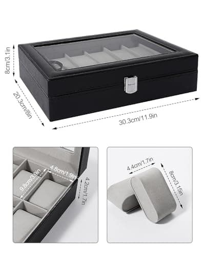 Uten Watch Box, 12 Slots Leather Watch Case, Watch Box Organizer Jewelry Storage with Large Glass Lid, Watch Display Case, Watch Box for Men & Women