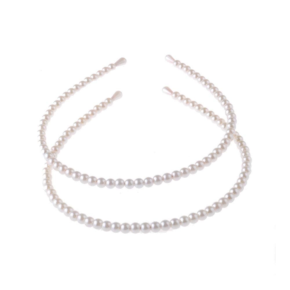 2 Pack Simple Design Imitation Pearl Headband Lady Full Pearl Bead Fashion Stylish Headband Wedding Party Bridal Hair Hoop