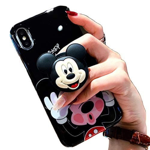 3D Cute Cartoon Soft Silicone Protector Case Gel Shockproof Phone Cover & Hand Holder Bracket Stand ~ Estuche Fundas Cobertor (Mickey, iPhone 8)