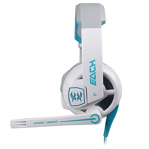 JVICE JV-HD5002BE Professional 3.5mm Gaming Stereo Noise Cancelling Headset Headphone Earphones Headband With Mic Volume Control Microphone HiFi Driver For PC Skype Online Chatting (White+Blue)