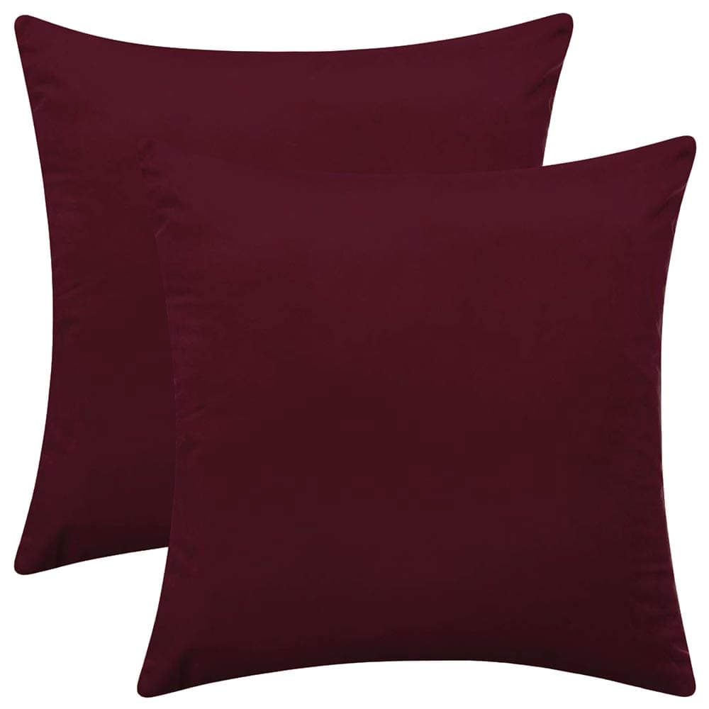 Set of 2 Comfortable Velvet Throw Pillow Cases, Decorative Solid Cushion Covers for Sofa Couch and Bed - 18"x18", Burgundy