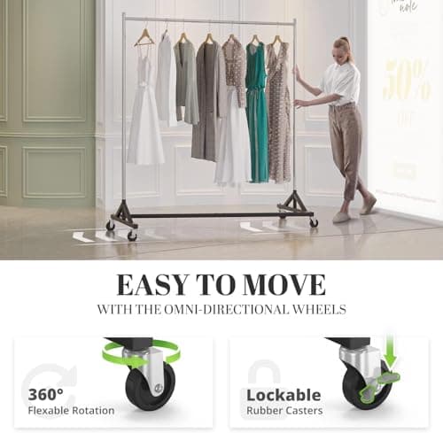 HOKEEPER Z Base Clothing Rack Heavy Duty Clothes Rack for Hanging Clothes Hold 400LBS Commercial Garment Rack with Wheels Adjustable Rolling Clothes Rack Portable Z 24" Dx63 Wx71 H, 4 Pack