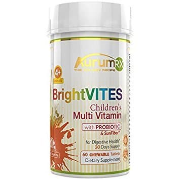 AurumRX BrightVITES Children's Multivitamin with Probiotic in 2 Daily Chewables Orange Tangerine Flavor NO Gluten NO Sugar NO Artificial Flavoring NO Dyes - Natural Vitamin B12 D3 A C E K