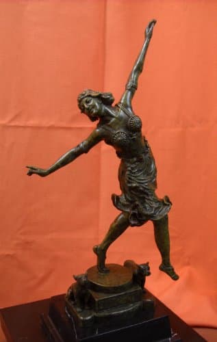 Art Deco Egyptian Arabian Sculpture "Dagger Dancer" Bulldog Bronze Statue Cj Colinet