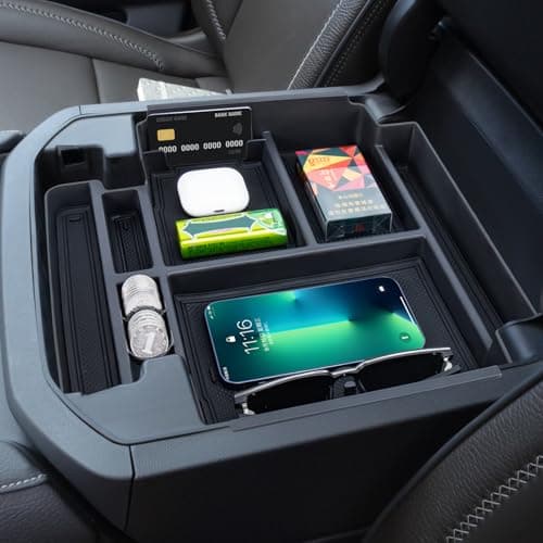 Neepiar Center Console Organizer Tray Compatible with 2021 2022 2023 GMC YuKon Denali, Chevy Suburban/Tahoe Armrest Storage Box Interior Accessories (Fit for Power-Sliding Console ONLY)