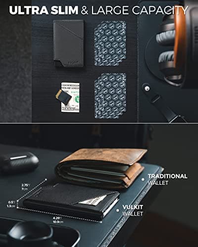 VULKIT Pop up Card Wallet RFID Blocking Slim Aluminum Metal Bank Card Holder Case with Business Money Pocket for Credit Cards Notes and Coins, Black, 4.3 x 2.75 x 0.5 inches, Slim Wallet