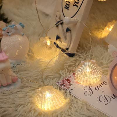 SHUGUAN Sea Shell Fairy Lights - Battery Operated - 10 Warm White LEDs - Real Shells Festive Lights, 2M