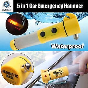 Realshoppe 5in1 Car Hammer Emergency Safety Tool Seat Belt Cutter Flash Light Warning Light