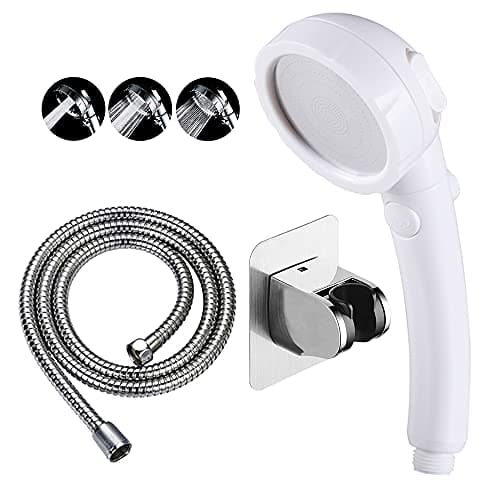 KAIYING Drill-Free High Pressure Handheld Shower Head with ON/OFF Pause Switch 3 Spray Modes Water Saving Showerhead, Detachable Shower-Head, (G:Shower Head (White)+Bracket+Hose)