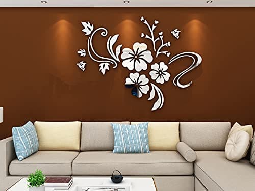 MOKITO 3D Acrylic Mirror Wall Decor Stickers, Removable Acrylic Mirror Setting Wall Sticker Decal, DIY Flower Mirror, Bedroom and Living Room Decoration
