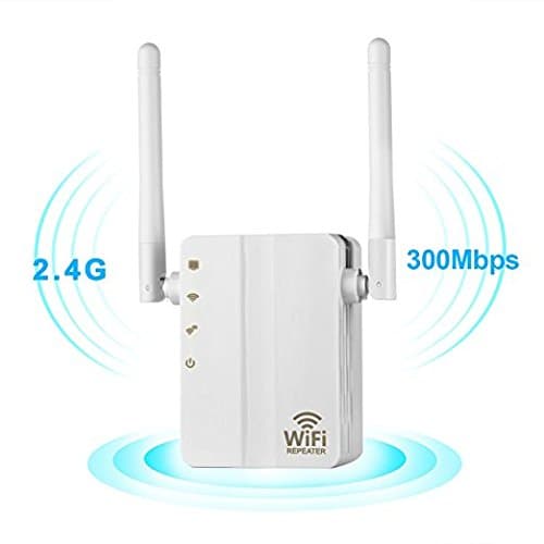 WiFi Range Extender, 300Mbps Fast Speed WiFi Booster Wireless Repeater with High Gain Dual External Antennas and 360 Degree WiFi Coverage (300Mbps) (White)