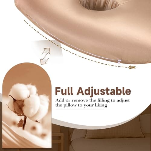 Ear Piercing Pillow with an Ear Hole, Cotton Side Sleeping Pillow with Silky Pillowcase for CNH and Ear Pain Ear Inflammation Pressure Sores for Side Sleepers, Ear Guard Pillow (Coffee Brown Silk)