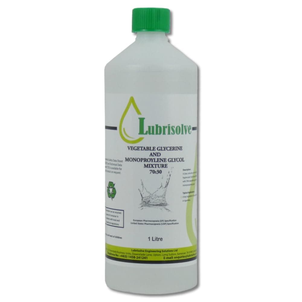70:30 VG:PG Vegetable Glycerine: Monopropylene Glycol Mix EP/USP Grade, Non-GMO, Colourless & Odourless 1 litre