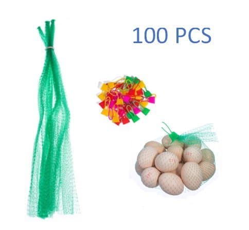 Jennifer Ling 100pcs Mesh Produce Bags,Reusable Nylon Mesh net Produce Grocery Toys Fruits Vegetables Drawstring Storage Poly Bags (Green)