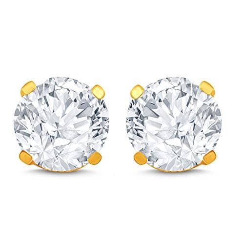14k Gold Natural Diamond Round 4 Prong Stud Earring in Multiple Sizes