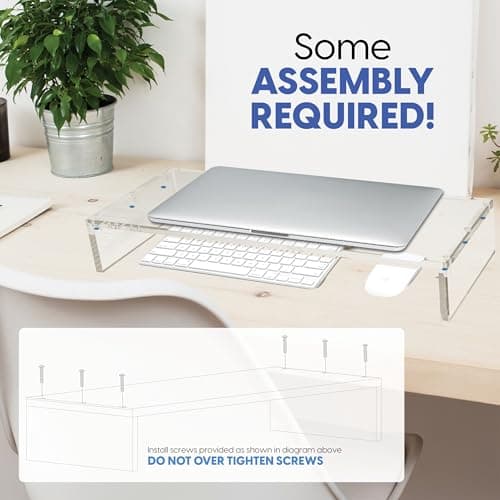 Mammoth High Grade Heavy Duty Clear Acrylic Computer Monitor Riser Stand for Home and Office, 20" Wide Base with 50LBs Load