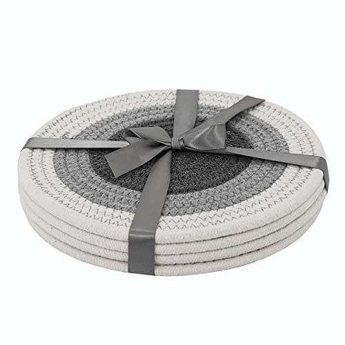 FOYO Round Table Mat Cotton 9.6-Inch Heat-Resistant Anti-Scalding Placemat, Set of 4