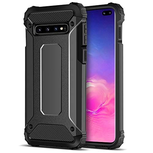 Jiunai Samsung Galaxy S10 Plus Case, Slim Hybrid Anti Scratch Shockproof Anti Slip Dual Layer Dust Plug Hard PC Shell Rubber Protective Rugged Armor Case ONLY for Samsung Galaxy S10 Plus 2019 Black