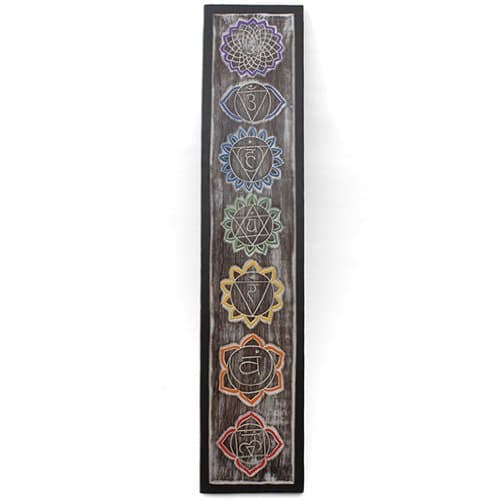 Handmade Beautiful Wooden Chakra Plaque Wall Hanging Sign - Seven Chakra Symbols - Fair Trade