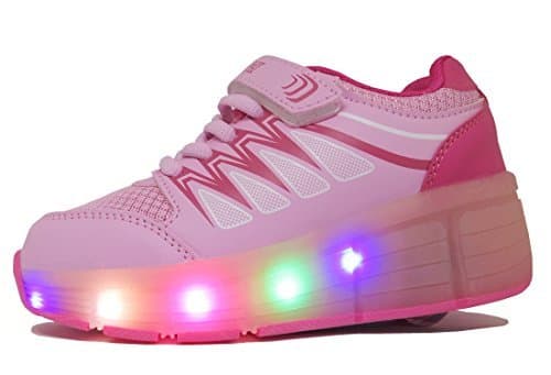 JOMIGLI PU Rechargeable Light Up Flashing Wheeled Heel Skate Shoes Led Roller Sneakers