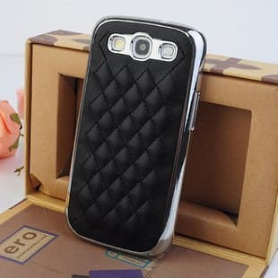 Samsung Galaxy S3 Case, Luxurious Quilted Pattern Lamb Skin Leather Chrome Case for Samsung Galaxy S3 S III I9300 (Black)