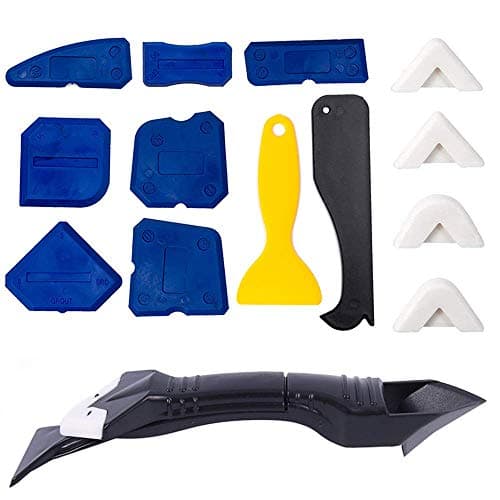 3 in 1 Silicone Caulking Tool Kit, 15 Pcs Caulk Remover and Finishing Tools Silicone Sealant Finishing Tool Grout Scraper Caulking Scraper Edge Tool for Bathroom Kitchen Window Sealing