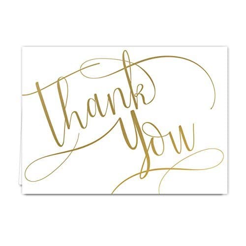 Gold Foil Thank You Note Cards / 50 Thank You Card Set / 3 1/2" x 4 7/8" Blank Inside Thanks Greeting Cards / 50 Thank You Cards And Blank White Envelopes