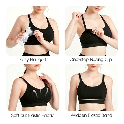 Hands Free Pumping Bra for Women 2 Pack, Lupantte Supportive Comfortable Breast Pump Bra with Pads, All Day Wear Pumping and Nursing Bra in One Breast Pump for Medela, Spectra, Momcozy, etc. (X-Large)