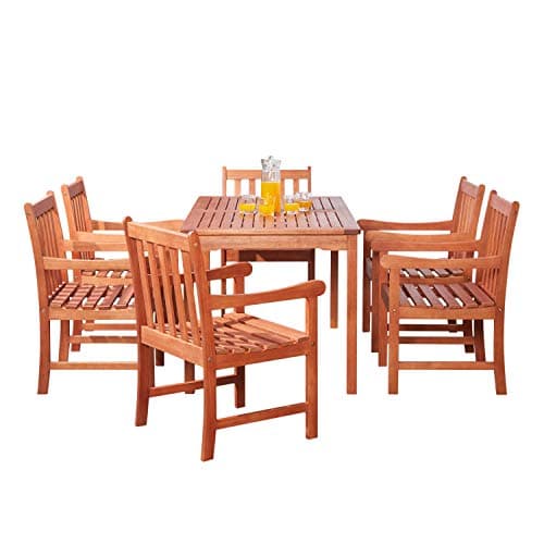 VIFAHRed Brown 7-Piece Wood Patio Dining Set