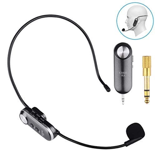 K380R Wireless Headset Microphone,UHF Wireless Microphone Headset System For Fitness Instructor/Public Speaking/Meeting/Church, Support 3.5 & 6.35mm Plug.