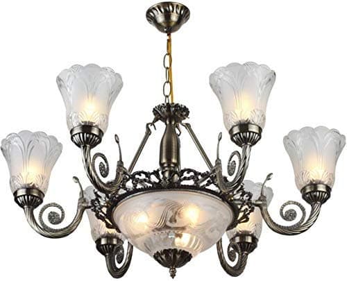 Corded Electric, Metal 9 Light Chandelier Light, Golden Antique for Living Room/Bedroom/Cafe/Restaurant/Kitchen/Offices/Indoor/Outdoor and Home Decoration (1232 (9 Light), Without Bulb)