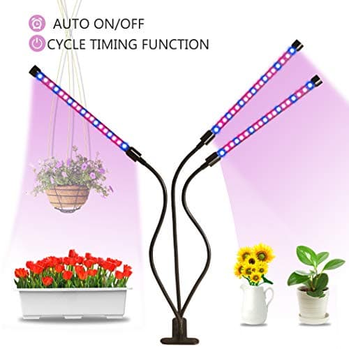 Grow Light Plant Lights for Indoor Plants Auto ON & OFF Every Day 27W Triple Head Spectrum Grow Lamp, High Power LED, 10 Dimmable Levels, 3/9/12H Timer Adjustable Gooseneck for Hydroponics Greenhouse
