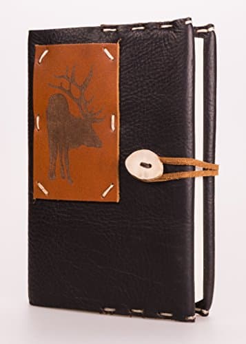Refillable 4" x 6" Handmade Leather Journal with a Bull Elk Tattoo (JS-57)