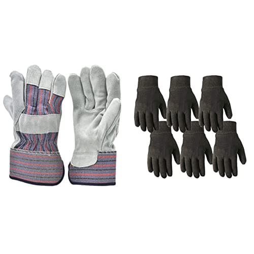 G & F Products unisex adult Safety Cuff Regular Grade work gloves, Grey, Large Pack of 5 US & Wells Lamont Versatile Cotton All-Purpose Gloves, Large (501LK)