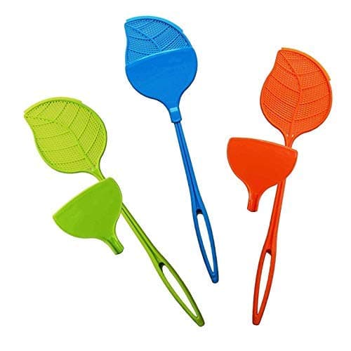 Fly Swatter with Dust Pan - Heavy Duty - Plastic - Colorful 3 Pack (Green, Blue, Orange)
