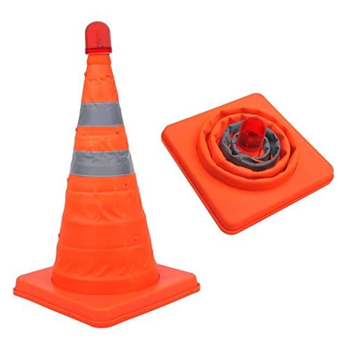 Collapsible Safety Cone with LED Lights, Traffic Warning Cone with LED Flashing Light, 45 cm High
