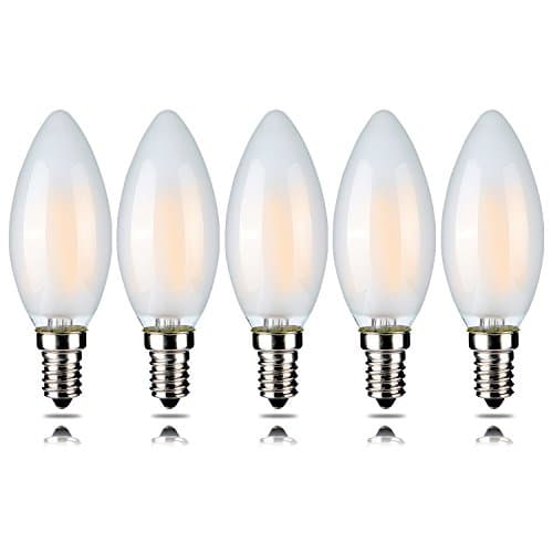 Pack of 5 Dimmable LED Candelabra Bulb- Filament -5PACK- UL Listed- 4 Watt- 400 Lumen- E14Base- 2700K- Indoor Outdoor YT-C35-2
