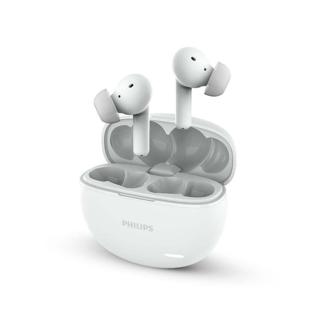 Philips Audio TAT1179WT/94 True Wireless in Ear Earbuds with Pocket Sized Charging Case, Play Time Upto 45Hrs, 10mm Dynamic Drivers, Inbuilt Mic, IPX4 Splash & Sweat Resistant (White)